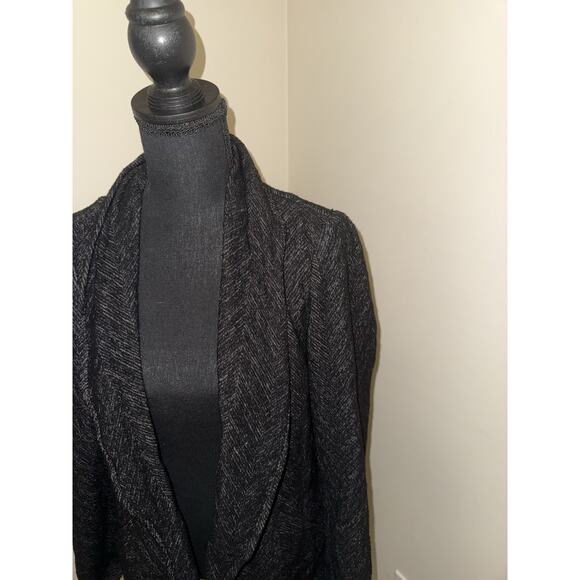 EILEEN FISHER Black & Grey Herringbone Wool Blend Blazer Cardigan Jacket Small - Picture 2 of 6